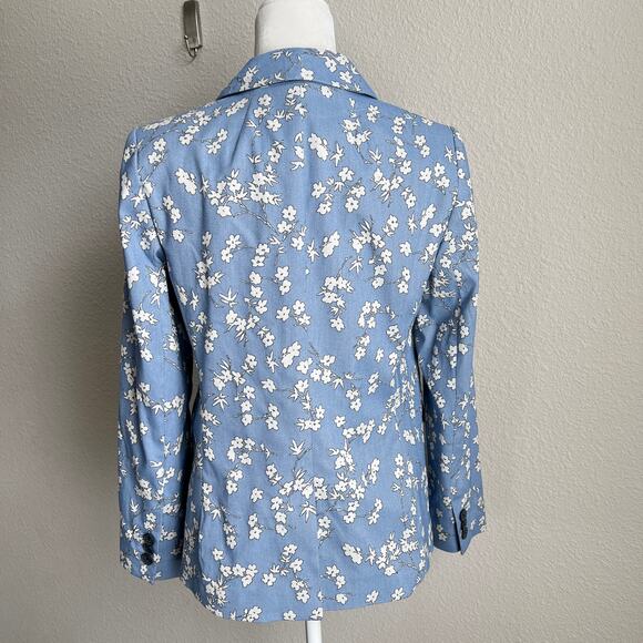 Talbots Blue Floral Single Button Blazer Jacket Women's 8 Business Formal Modest - Picture 4 of 7